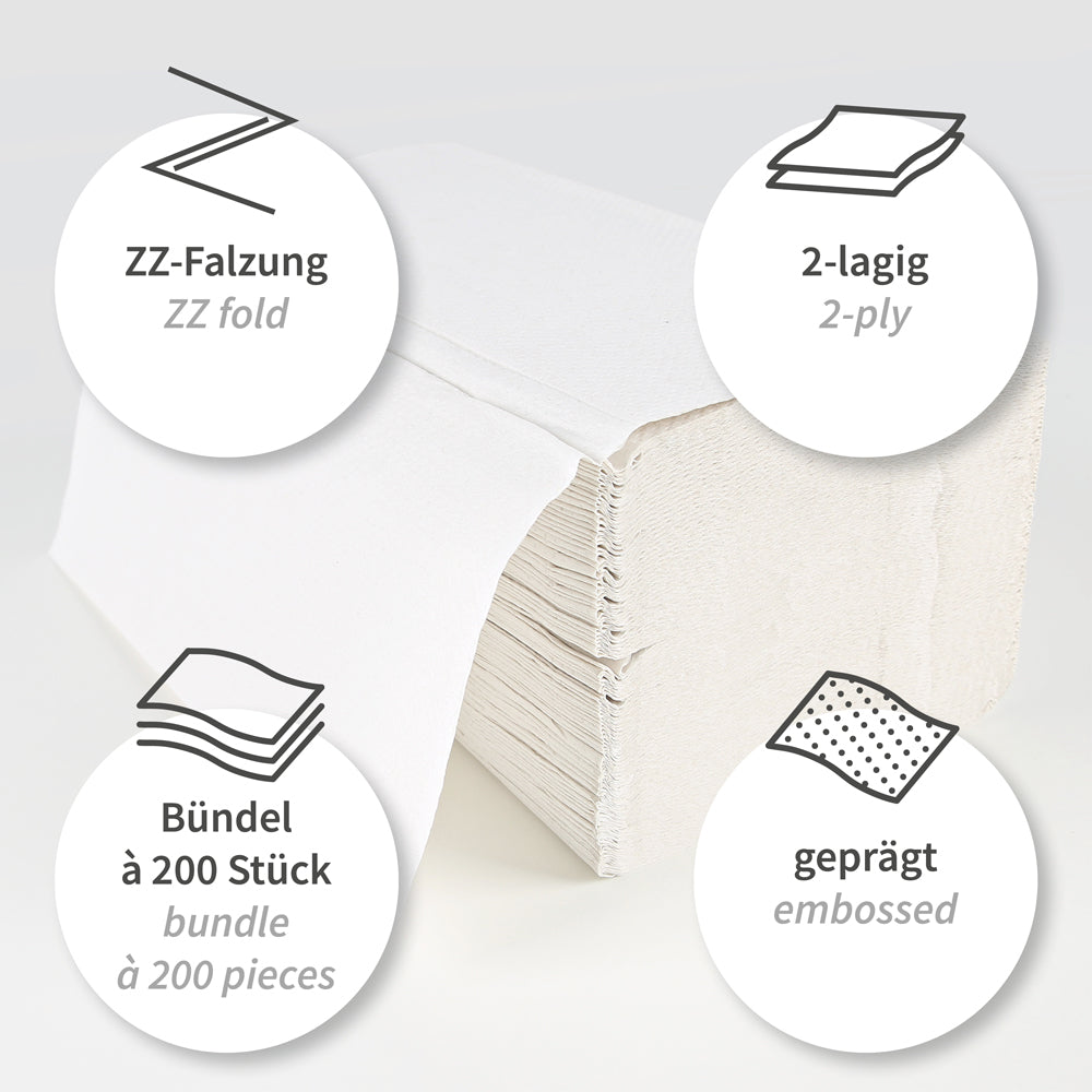 Papierhandtücher, 2-lagig | Recyclingpapier, V/ZZ-Falzung - naturweiß