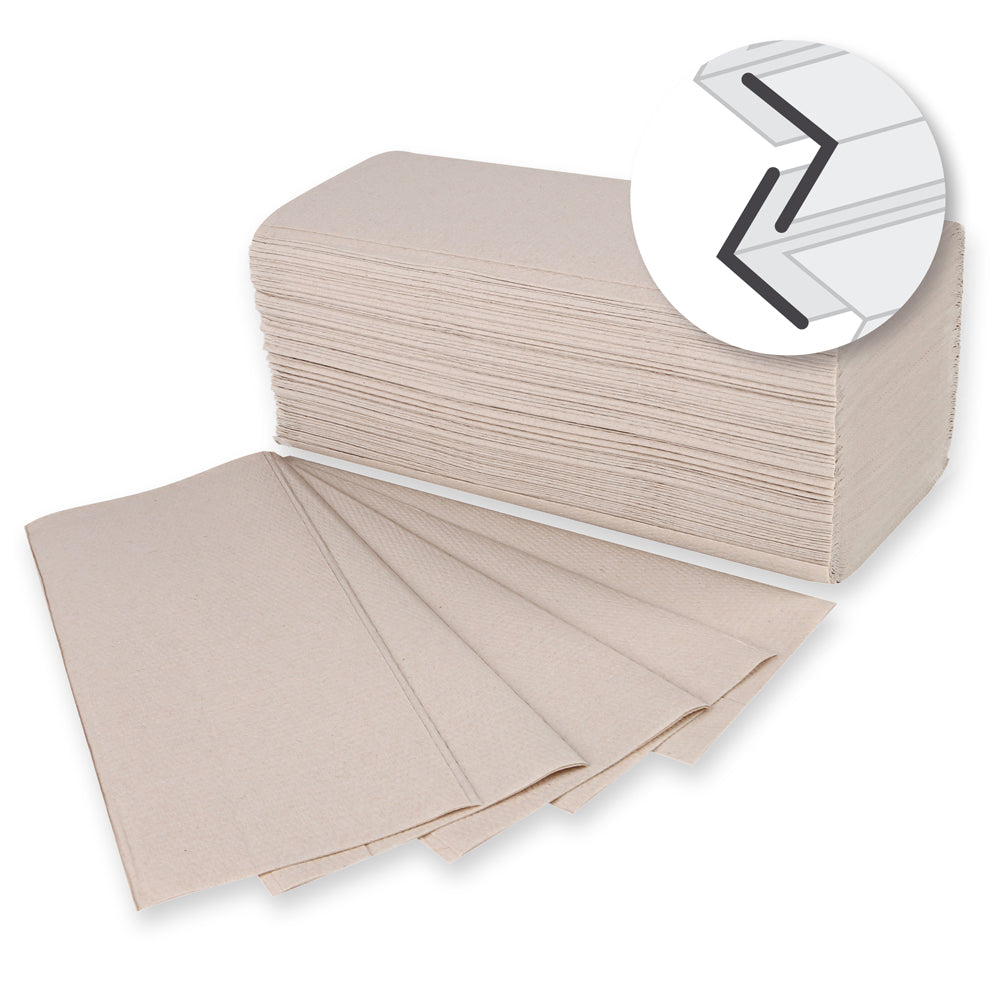 Bio Papierhandtücher, 2-lagig | Recyclingpapier, V-Falzung - natur