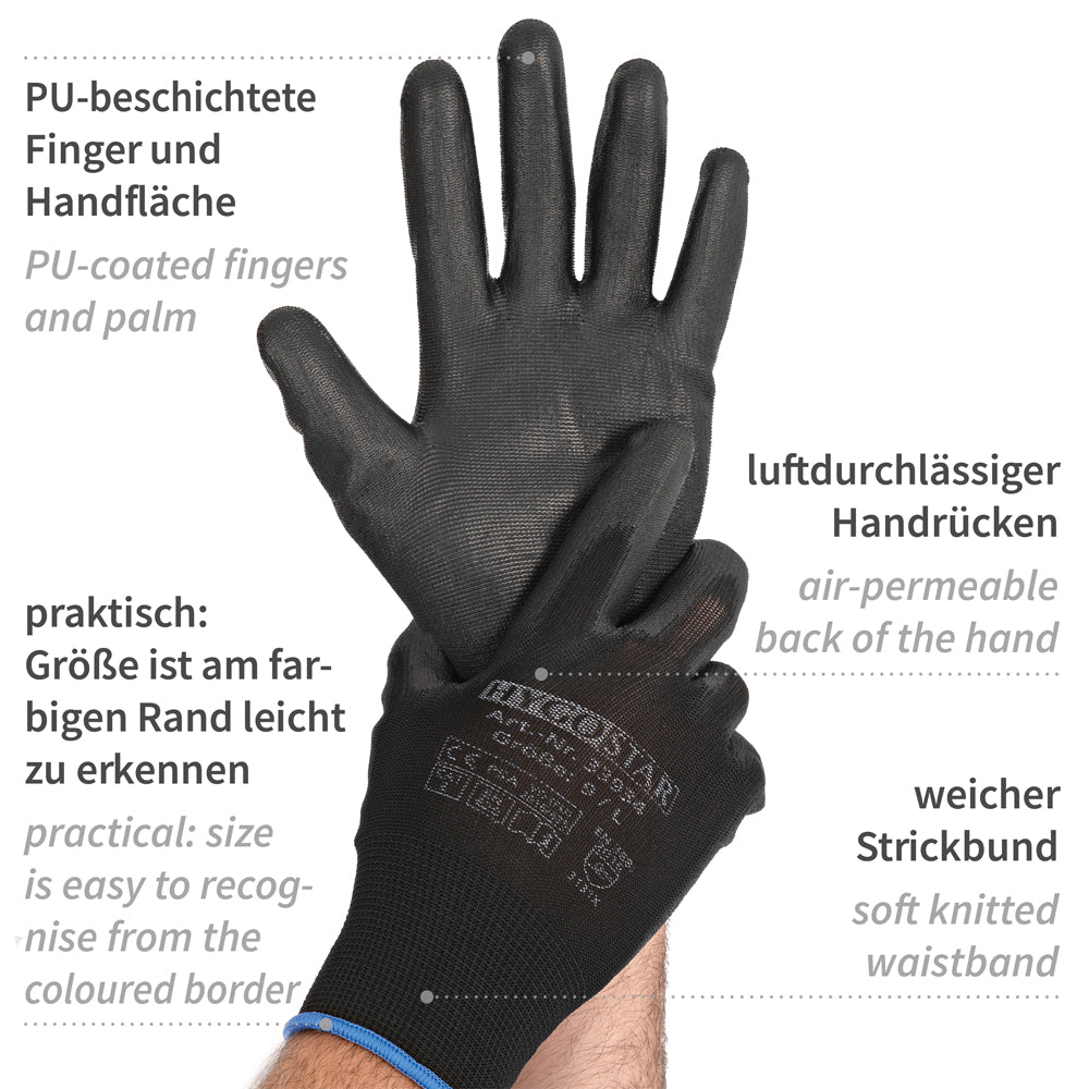 Feinstrickhandschuhe Black Ace | PU-Beschichtung - schwarz