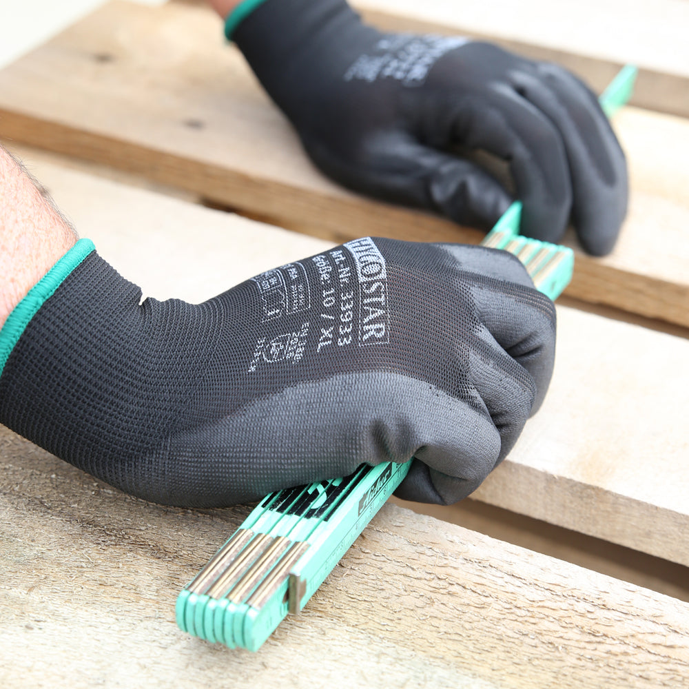 Feinstrickhandschuhe Black Ace | PU-Beschichtung - schwarz