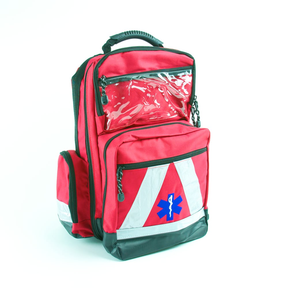 Notfallrucksack, gefüllt mit Markenartikeln
