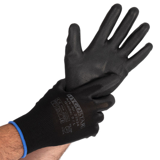 Feinstrickhandschuhe Black Ace | PU-Beschichtung - schwarz