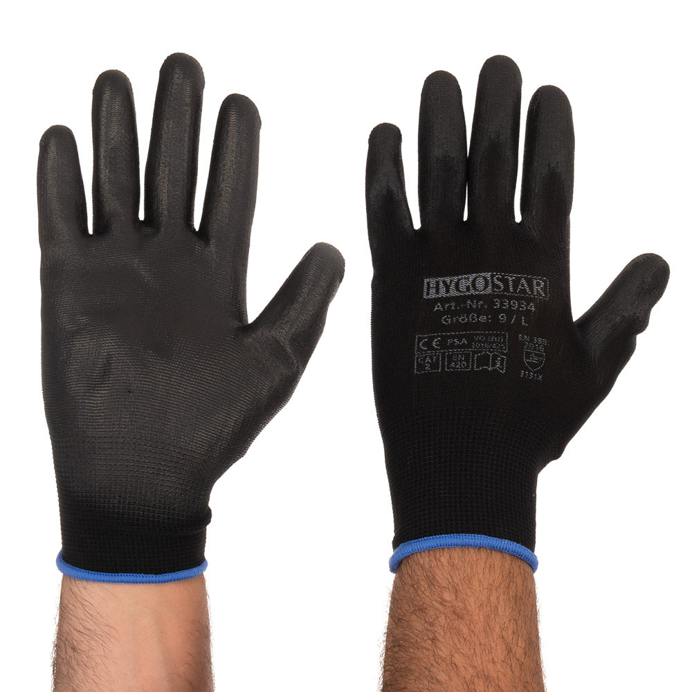 Feinstrickhandschuhe Black Ace | PU-Beschichtung - schwarz