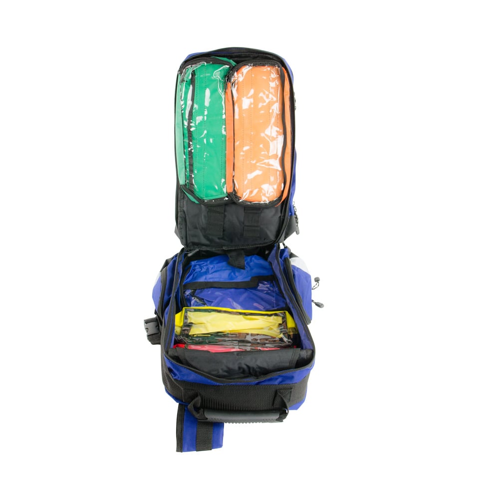 Notfallrucksack, gefüllt mit Markenartikeln