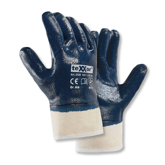 teXXor® Nitril-Handschuhe 2339, Stulpe - natur-dunkelblau