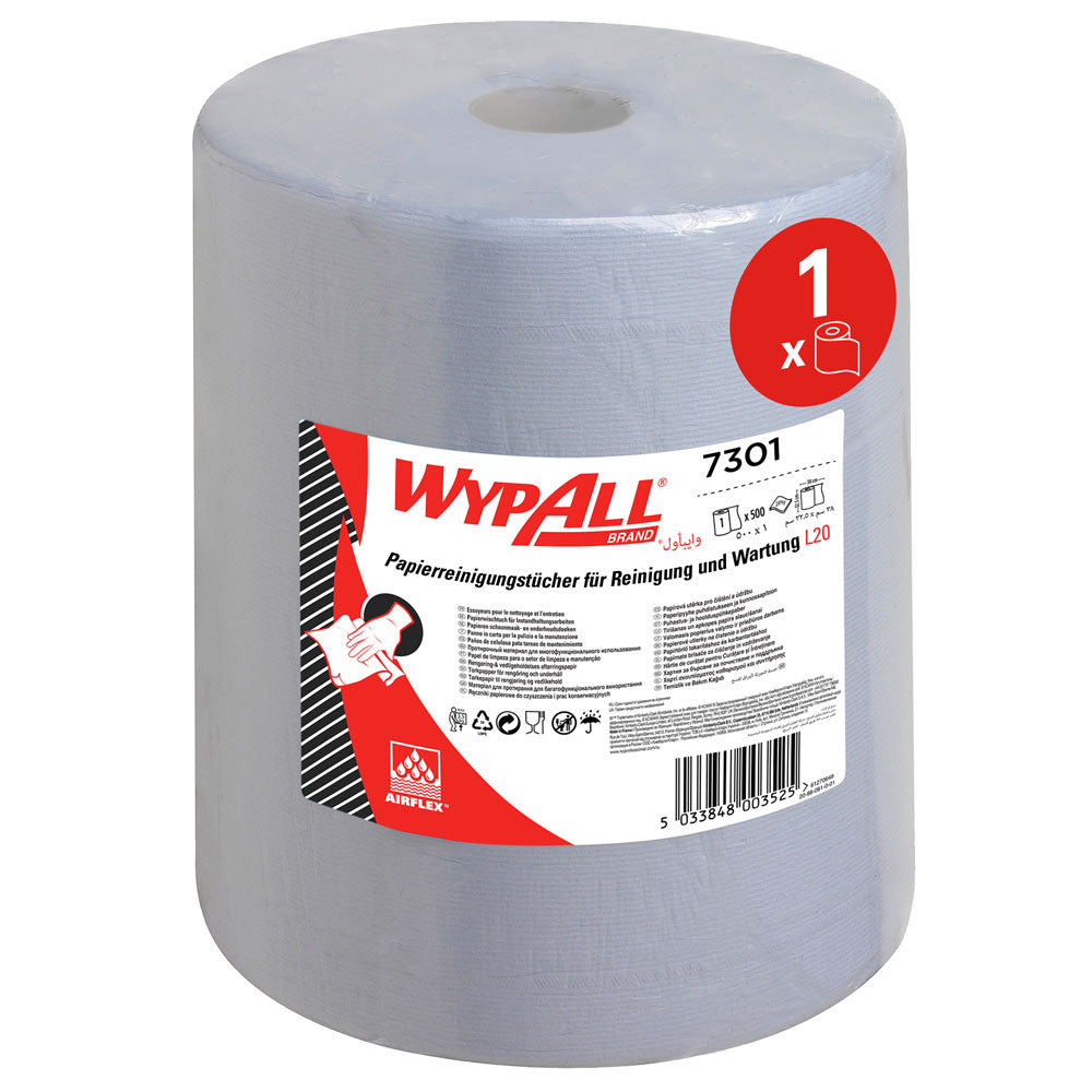 WypAll® L20 Papierwischtücher 7301, 2-lagig, extra breit, Rolle - blau