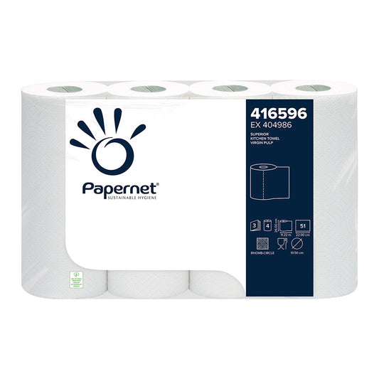 Papernet Küchenrolle, 3-lagig, Zellstoff - weiß
